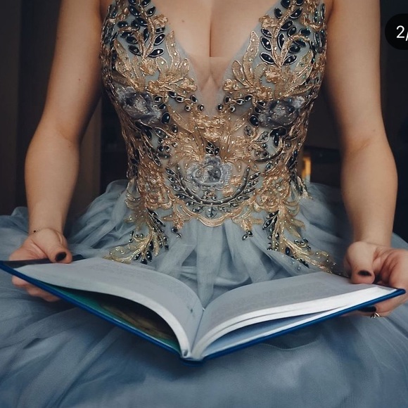 Betsy and Adam Tulle Ball Gown with Gems and Floral Embroidery - Picture 3 of 8